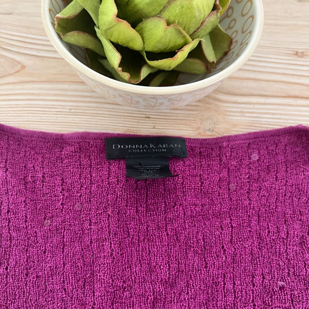 Donna Karan Collection Cashmere Silk Sequin V-Neck Sweater – Berry - Picture 2 of 7